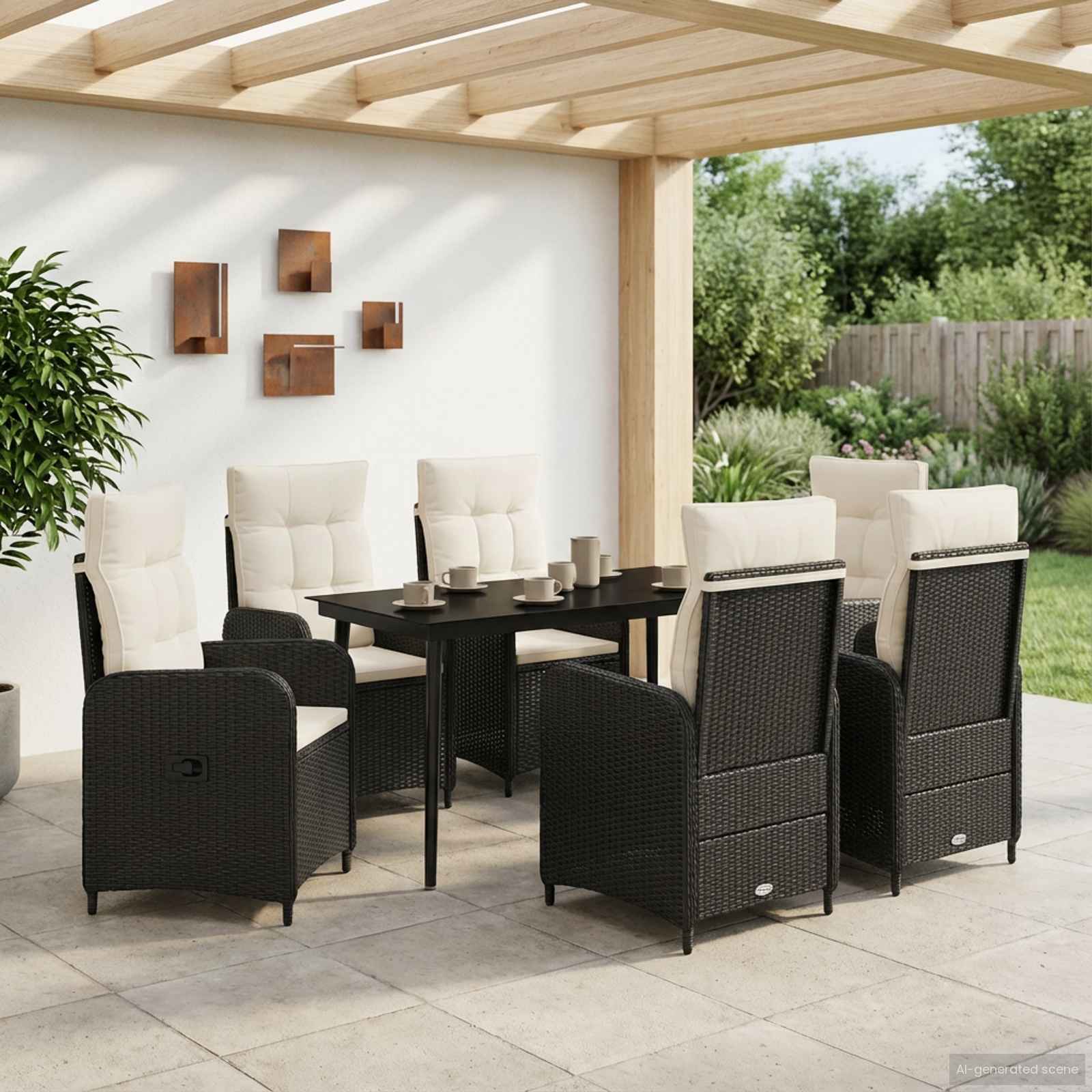 Σετ Τραπέζι Καναπέ με μαξιλάρι 7 pcs Μαύρο και Κρεμ Λευκό - Pakobazaar