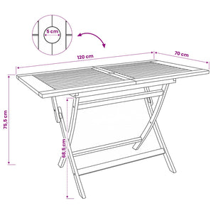 Αναδιπλούμενο Τραπέζι Κήπου Φυσικό 120 x 70 x 75,5 εκ.