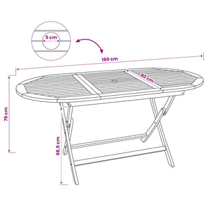 Αναδιπλούμενο Τραπέζι Κήπου Φυσικό 160 x 80 x 76 cm - Pakobazaar