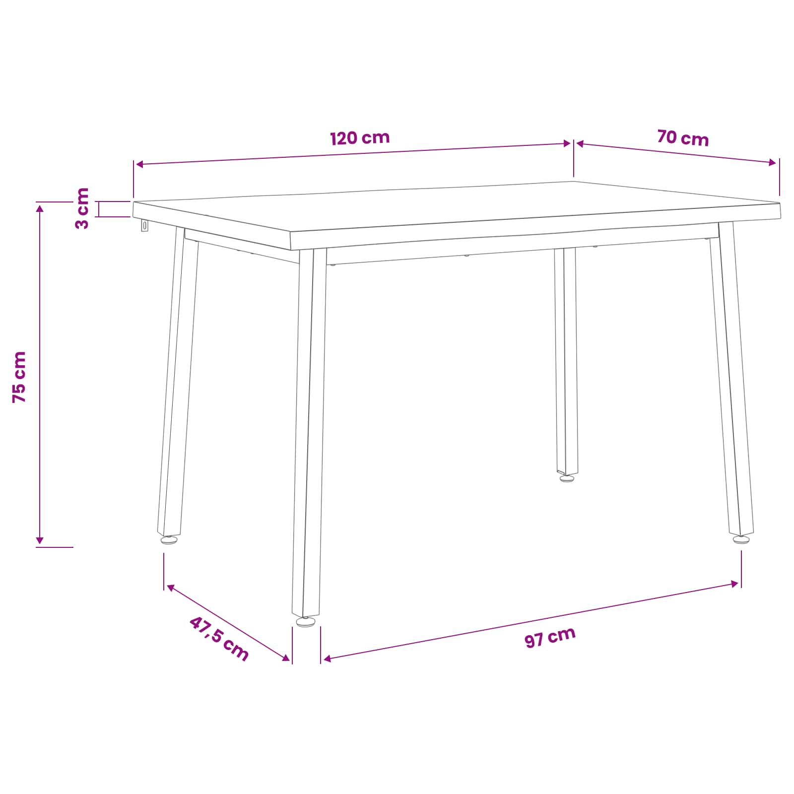 120 x 70 x 75 cm Στερεό Ξύλο Ακακίας Λευκό και Μαύρο Ορθογώνιος - Pakobazaar