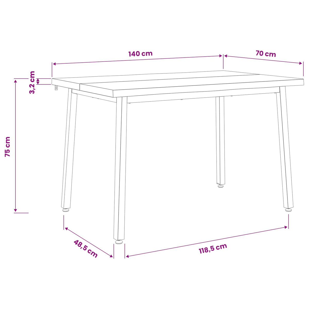 Τραπέζι Φαγητού με Ζωντανό Χείλος 140 x 70 x 75 cm - Pakobazaar