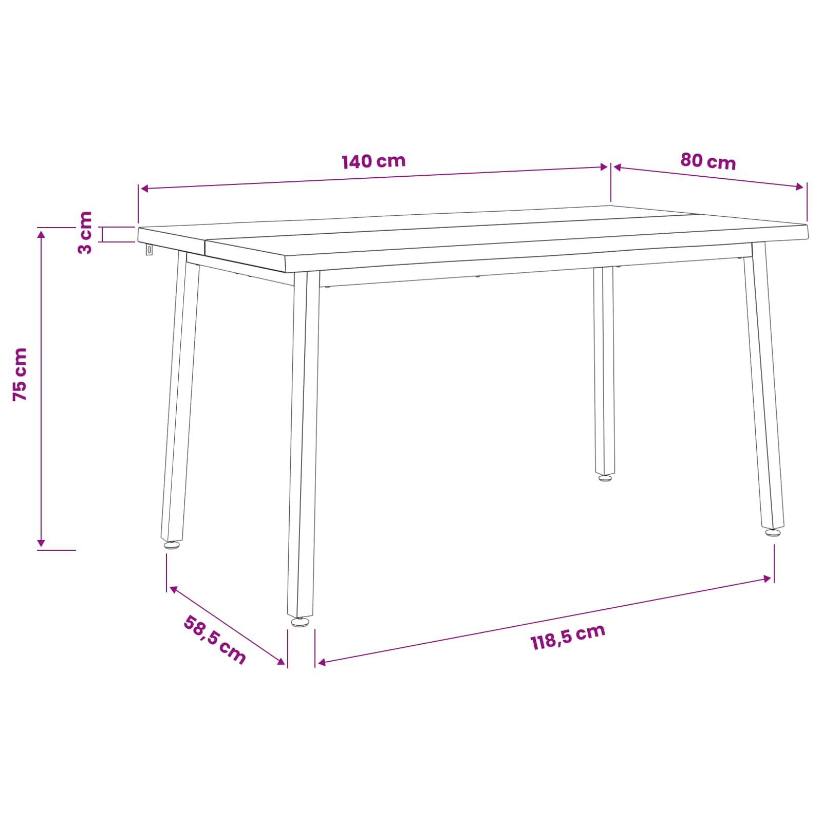 140 x 80 x 75 cm Στερεό Ξύλο Ακακίας Φυσικό και Καφέ Ορθογώνιος - Pakobazaar