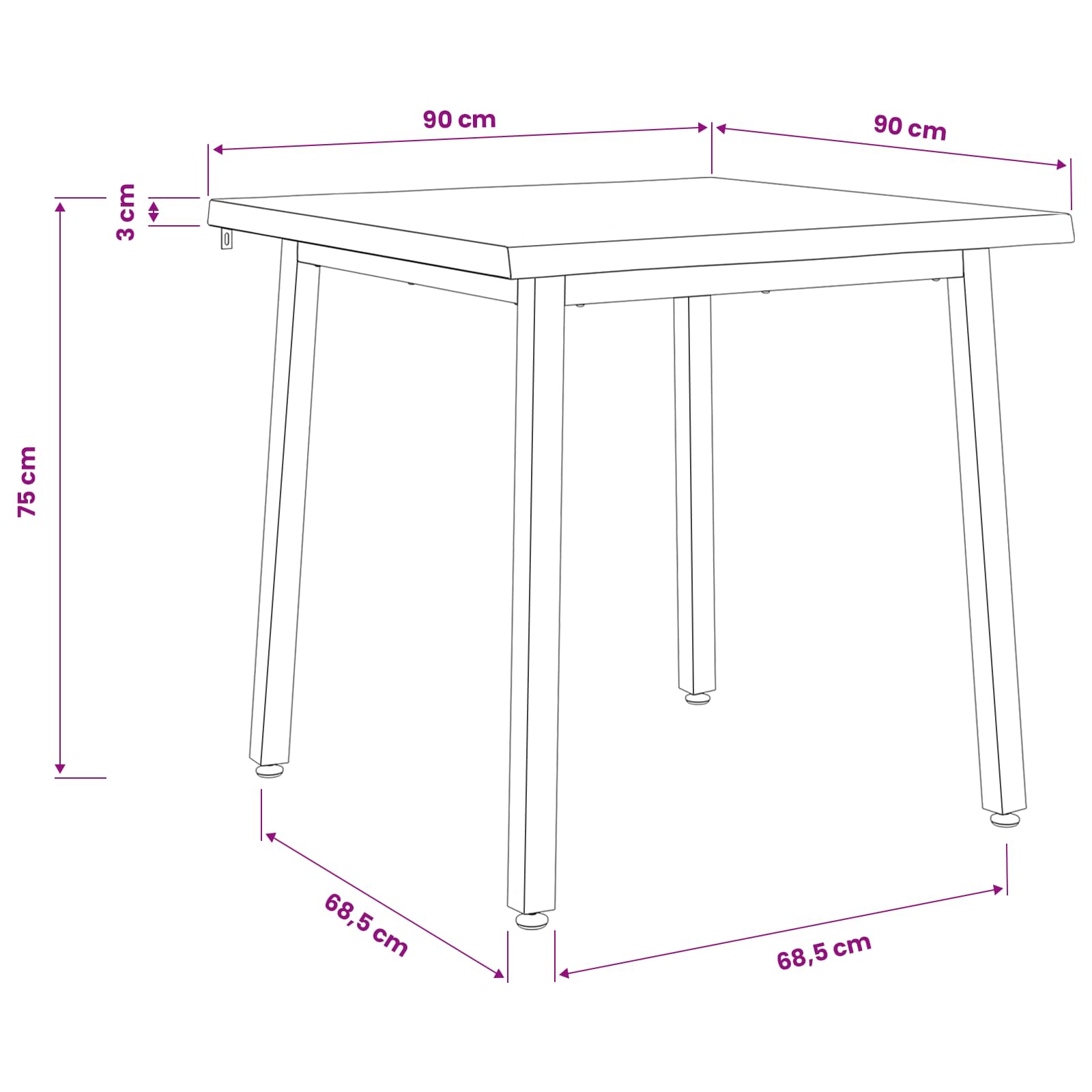 90 x 90 x 75 cm Στερεό Ξύλο Ακακίας Λευκό τετράγωνο - Pakobazaar