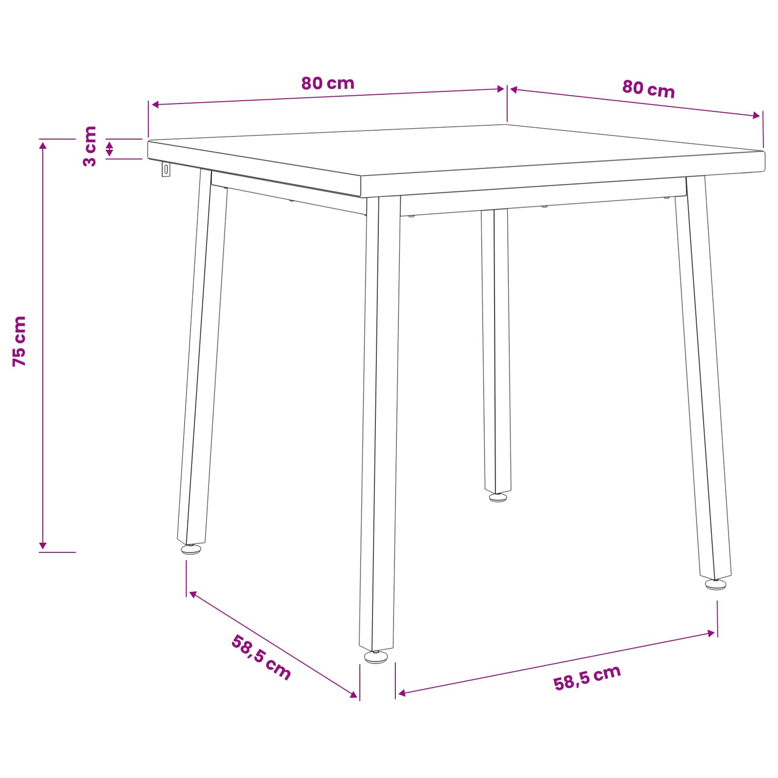 80 x 80 x 75 cm Στερεό Ξύλο Ακακίας Φυσικό και Λευκό τετράγωνο - Pakobazaar