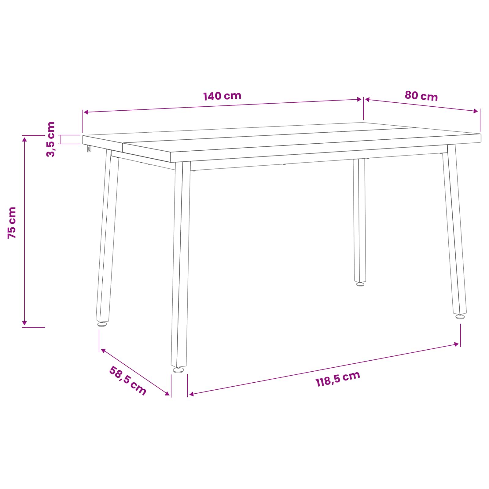 140 x 80 x 75 cm Στερεό Ξύλο Ακακίας Φυσικό και Λευκό - Pakobazaar