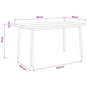 140 x 80 x 75 cm Στερεό Ξύλο Ακακίας Λευκό και Μαύρο Ορθογώνιος - Pakobazaar