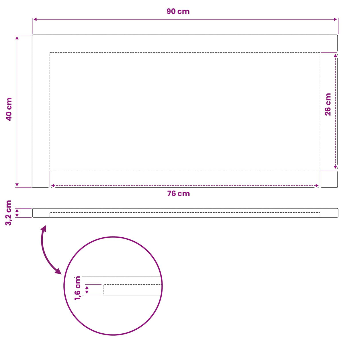 Ορθογώνια Επιφάνεια Τραπεζιού 90 x 40 x 3,2 cm Ορθογώνιος - Pakobazaar
