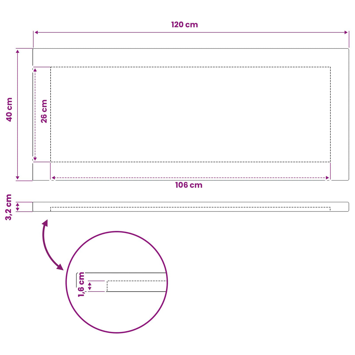 Ορθογώνια Επιφάνεια Τραπεζιού 120 x 40 x 3,2 cm Ορθογώνιος