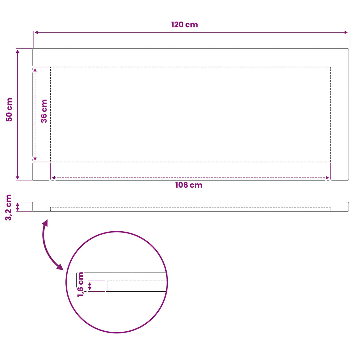Ορθογώνια Επιφάνεια Τραπεζιού 120 x 50 x 3,2 cm Ορθογώνιος
