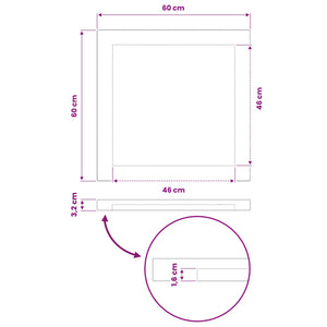 Ορθογώνια Επιφάνεια Τραπεζιού 60 x 60 x 3,2 cm τετράγωνο - Pakobazaar