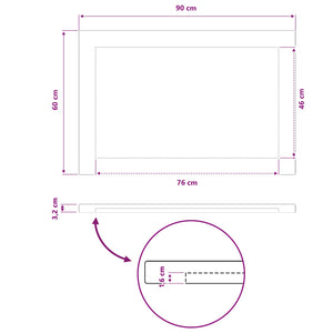 Ορθογώνια Επιφάνεια Τραπεζιού 90 x 60 x 3,2 cm Ορθογώνιος