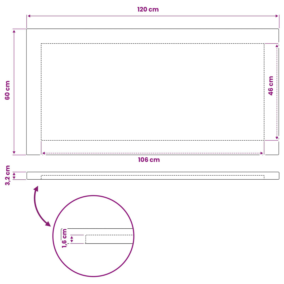 Ορθογώνια Επιφάνεια Τραπεζιού 120 x 60 x 3,2 cm Ορθογώνιος