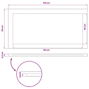 Ορθογώνια Επιφάνεια Τραπεζιού 130 x 60 x 3,2 cm Ορθογώνιος