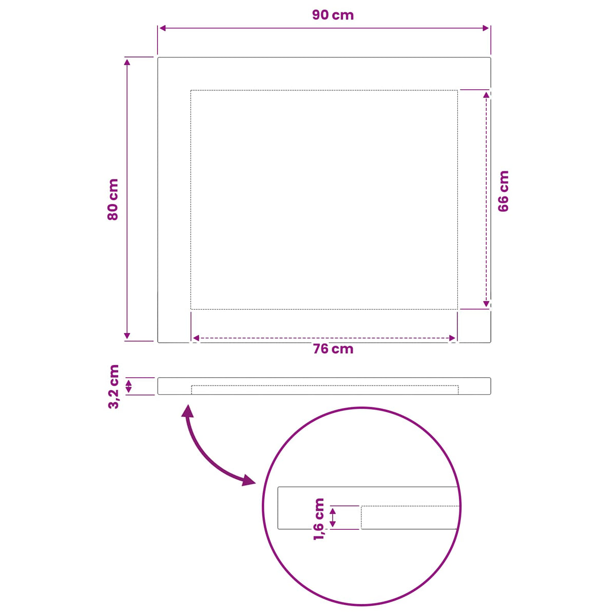 Ορθογώνια Επιφάνεια Τραπεζιού 90 x 80 x 3,2 cm Ορθογώνιος