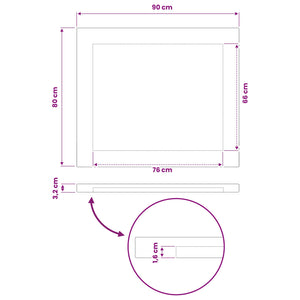 Ορθογώνια Επιφάνεια Τραπεζιού 90 x 80 x 3,2 cm Ορθογώνιος
