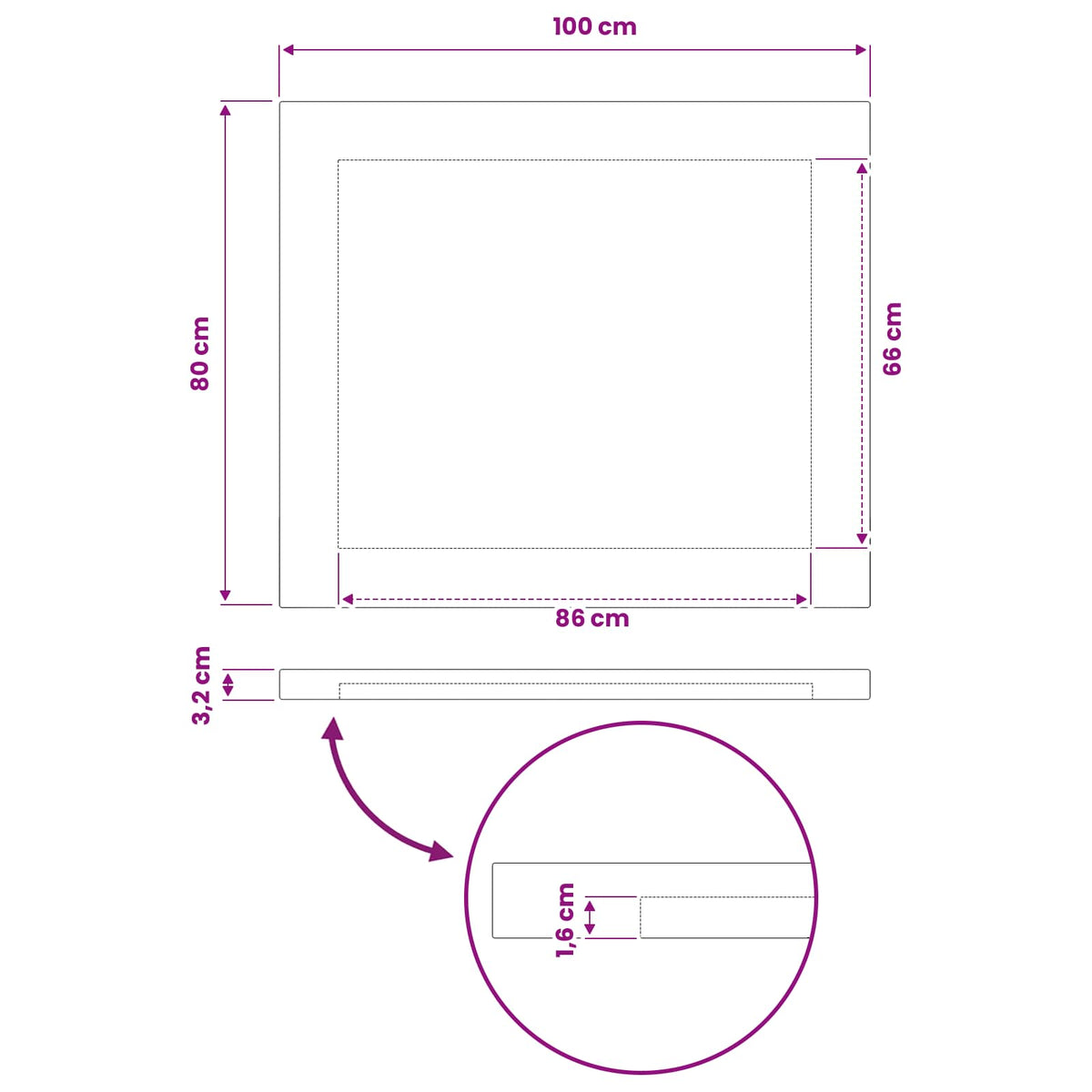 Ορθογώνια Επιφάνεια Τραπεζιού 100 x 80 x 3,2 cm Ορθογώνιος - Pakobazaar