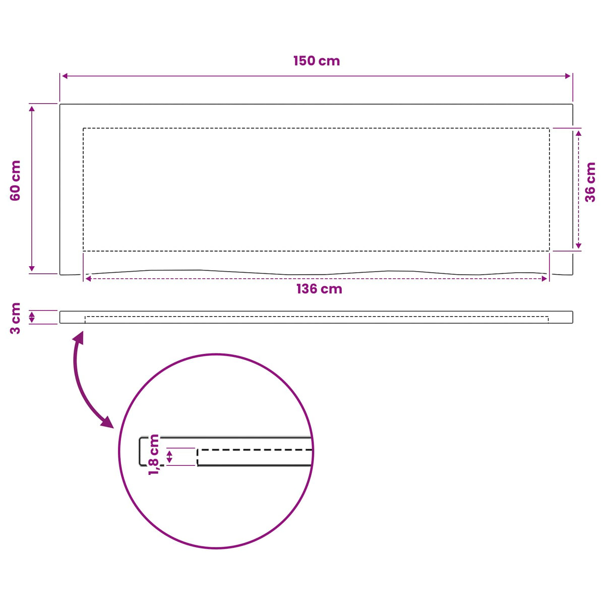 Ορθογώνια Επιφάνεια Τραπεζιού 150 x 50 x 3 cm Ορθογώνιος - Pakobazaar