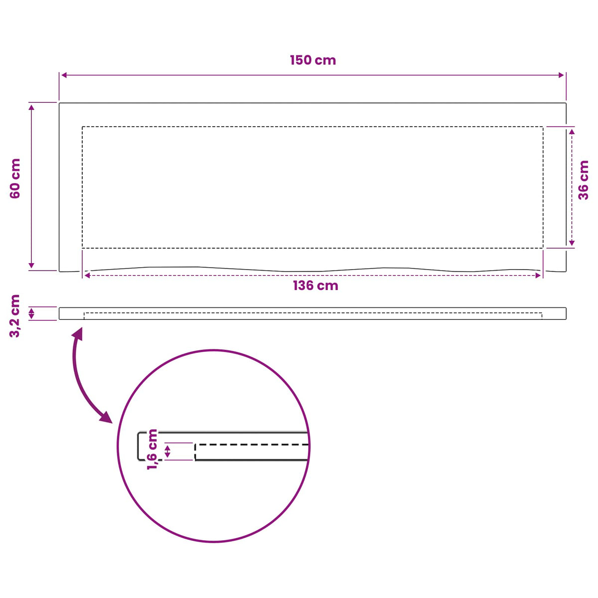 Ορθογώνια Επιφάνεια Τραπεζιού 150 x 50 x 3,2 cm Ορθογώνιος - Pakobazaar
