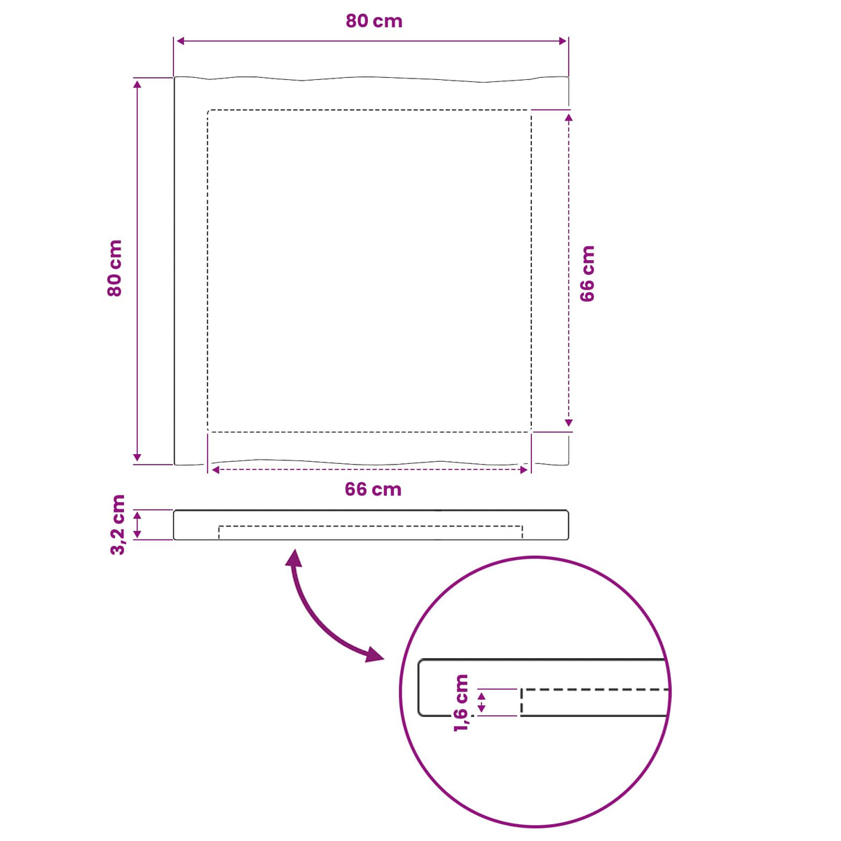 Ορθογώνια Επιφάνεια Τραπεζιού 80 x 80 x 3,2 cm τετράγωνο - Pakobazaar