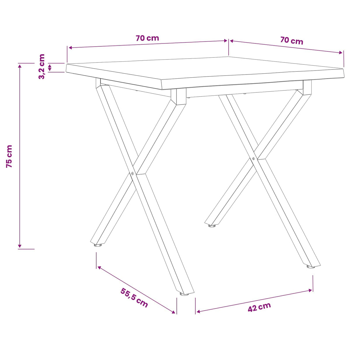 Τραπέζι Φαγητού με Ζωντανό Χείλος 70 x 70 x 75 cm - Pakobazaar
