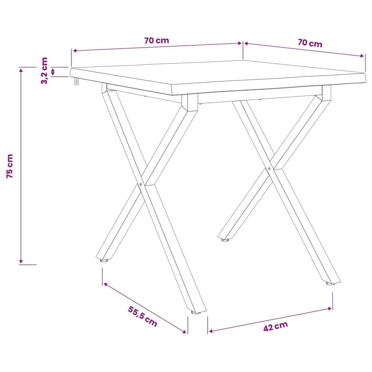 70 x 70 x 75 cm Στερεό Ξύλο Ακακίας Λευκό και Μαύρο τετράγωνο - Pakobazaar