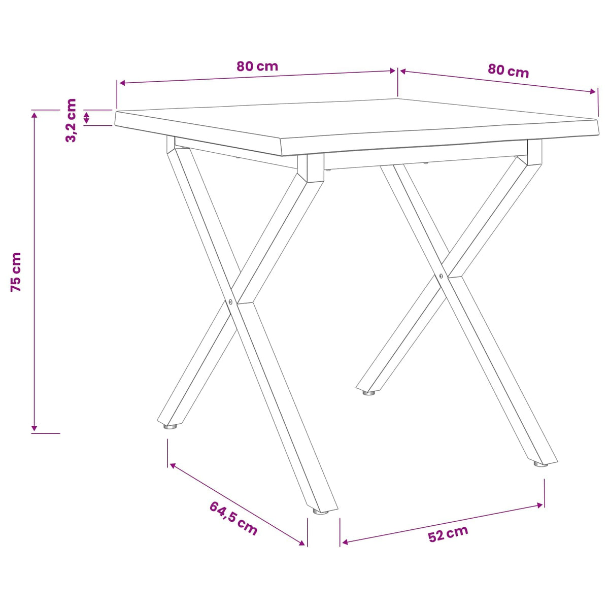 Τραπέζι Φαγητού με Ζωντανό Χείλος 80 x 80 x 75 cm