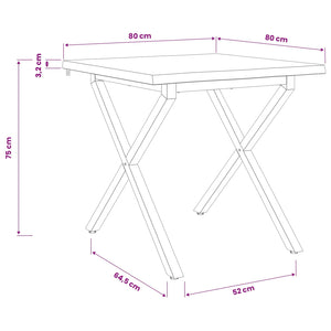 80 x 80 x 75 cm Στερεό Ξύλο Ακακίας Φυσικό και Μαύρο τετράγωνο