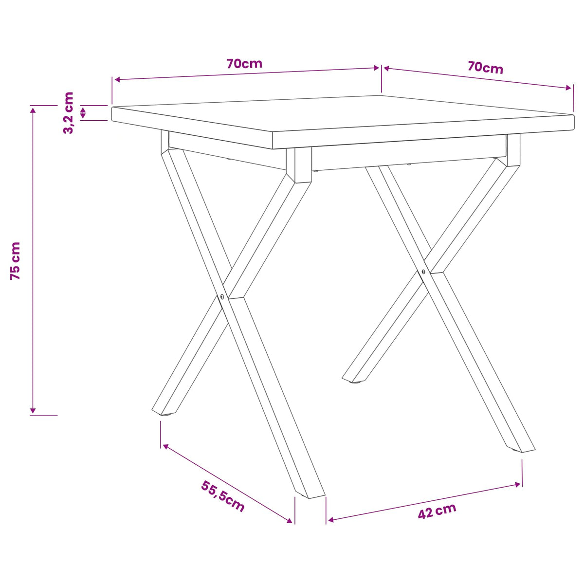 Τετράγωνο Τραπέζι Φαγητού 70 x 70 x 75 cm Στερεό Ξύλο Ακακίας - Pakobazaar