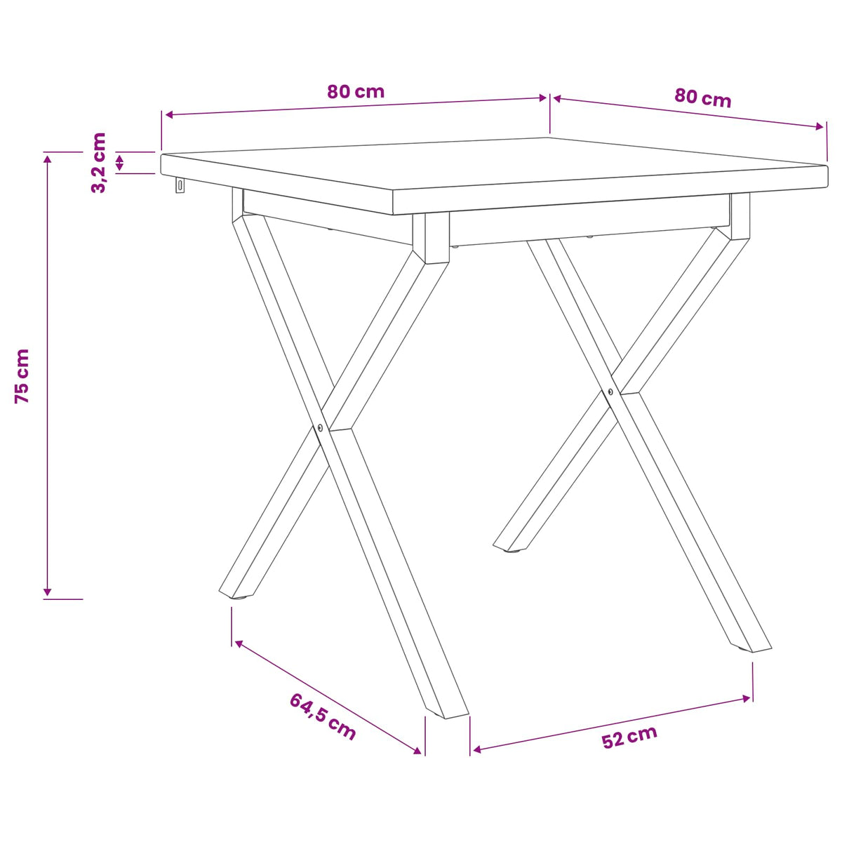 80 x 80 x 75 cm Στερεό Ξύλο Ακακίας Φυσικό και Λευκό τετράγωνο - Pakobazaar