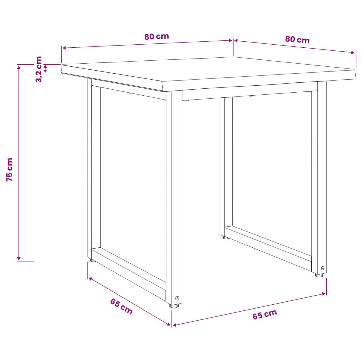 Τραπέζι Φαγητού με Ζωντανό Χείλος 80 x 80 x 75 cm