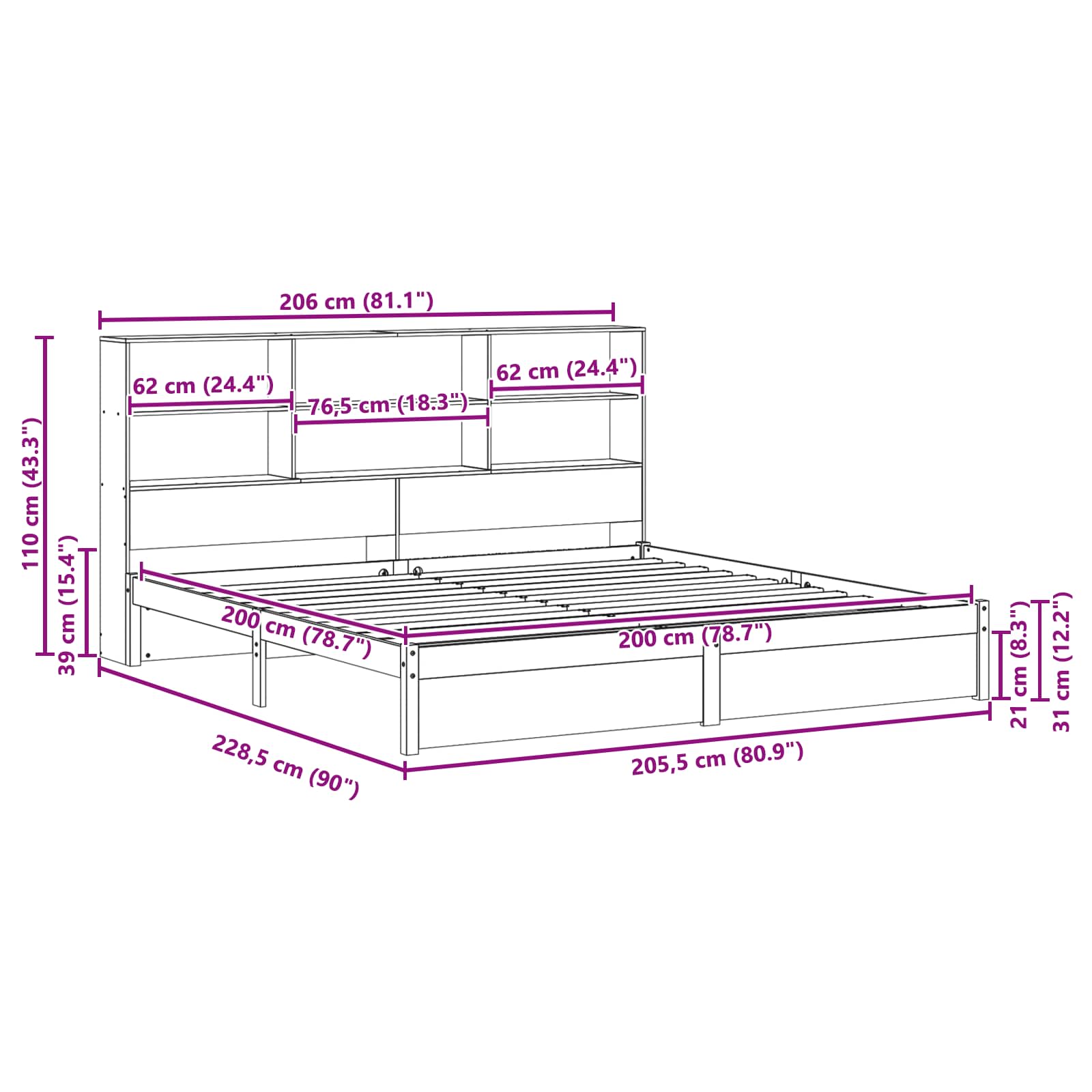 Κρεβάτι με αποθηκευτικό κεφαλάρι Κερωμένο Καφέ 200 x 200 cm - Pakobazaar