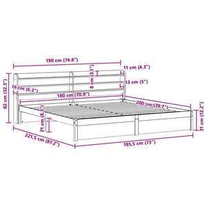 Σκελετός Κρεβατιού Κερωτό καφέ 180 x 200 cm Στερεό ξύλο πεύκου