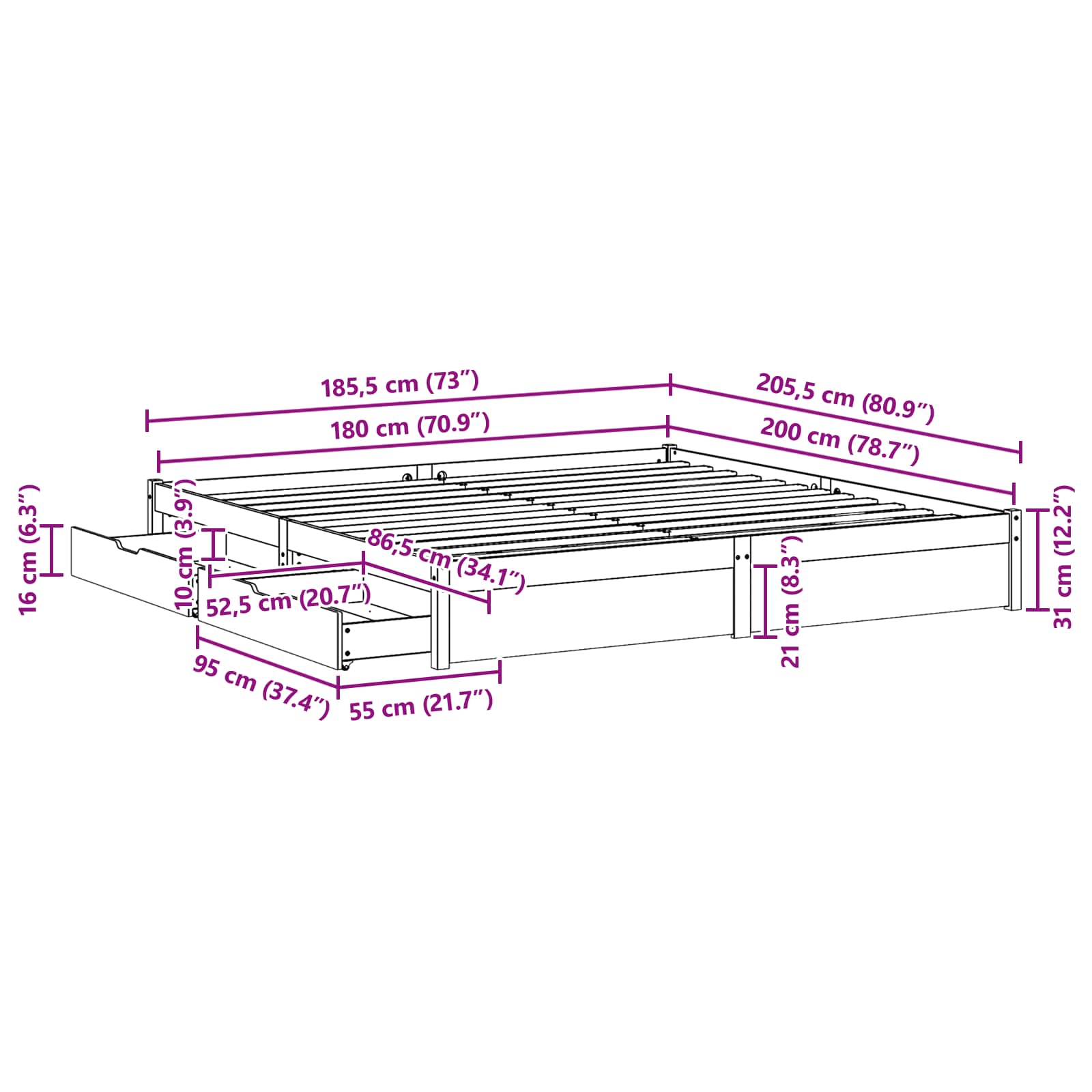 Σκελετός Κρεβατιού Κερωτό καφέ 180 x 200 cm Στερεό ξύλο πεύκου