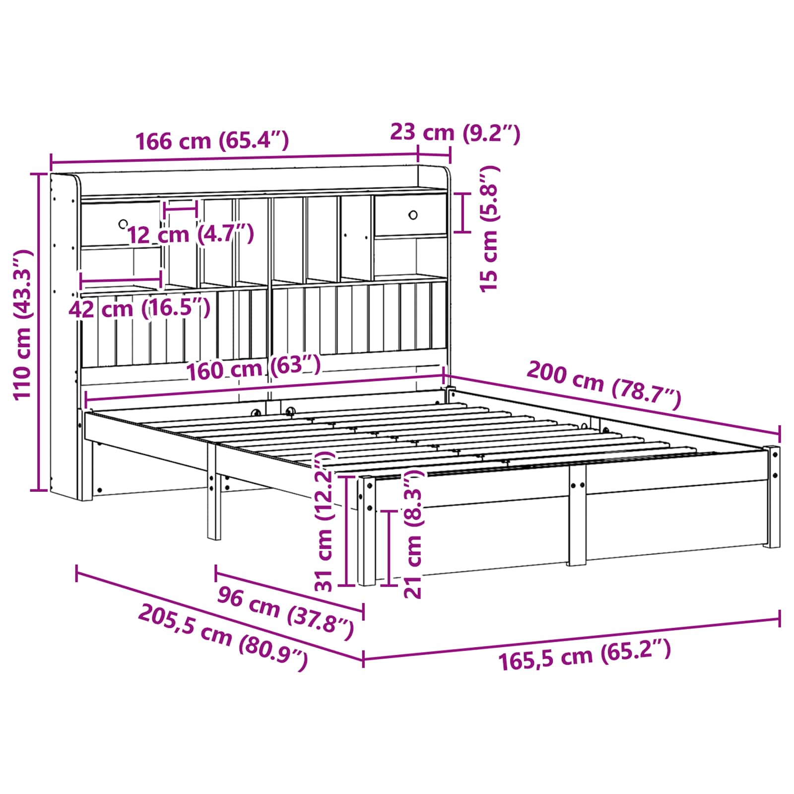 Βιβλιοθήκη Κρεβατιού Κερωμένο Καφέ 200 x 160 εκατοστά - Pakobazaar
