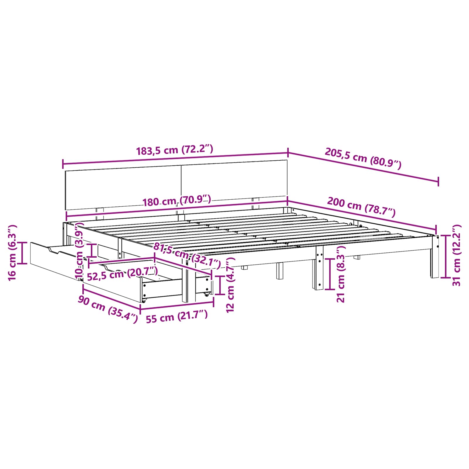 Σκελετός Κρεβατιού Κερωτό καφέ 180 x 200 cm Στερεό ξύλο πεύκου - Pakobazaar