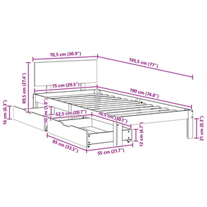 Σκελετός Κρεβατιού Κερωτό καφέ 70 x 190 cm Στερεό ξύλο πεύκου - Pakobazaar