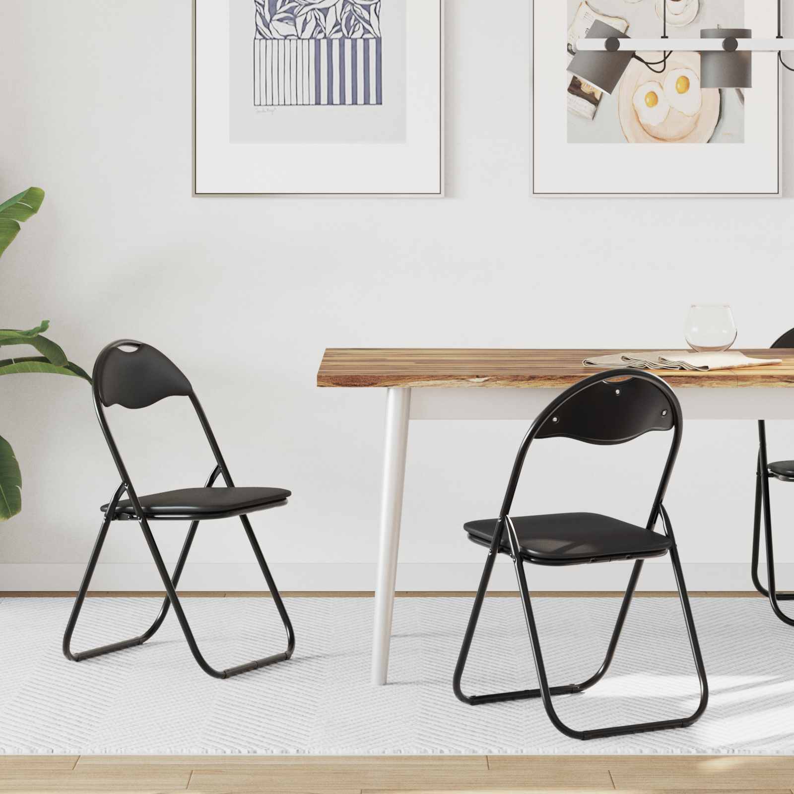 Πτυσσόμενη Καρέκλα 2 pcs Μαύρο 48 x 43,5 x 81 εκ. Τεχνητό Δέρμα - Pakobazaar