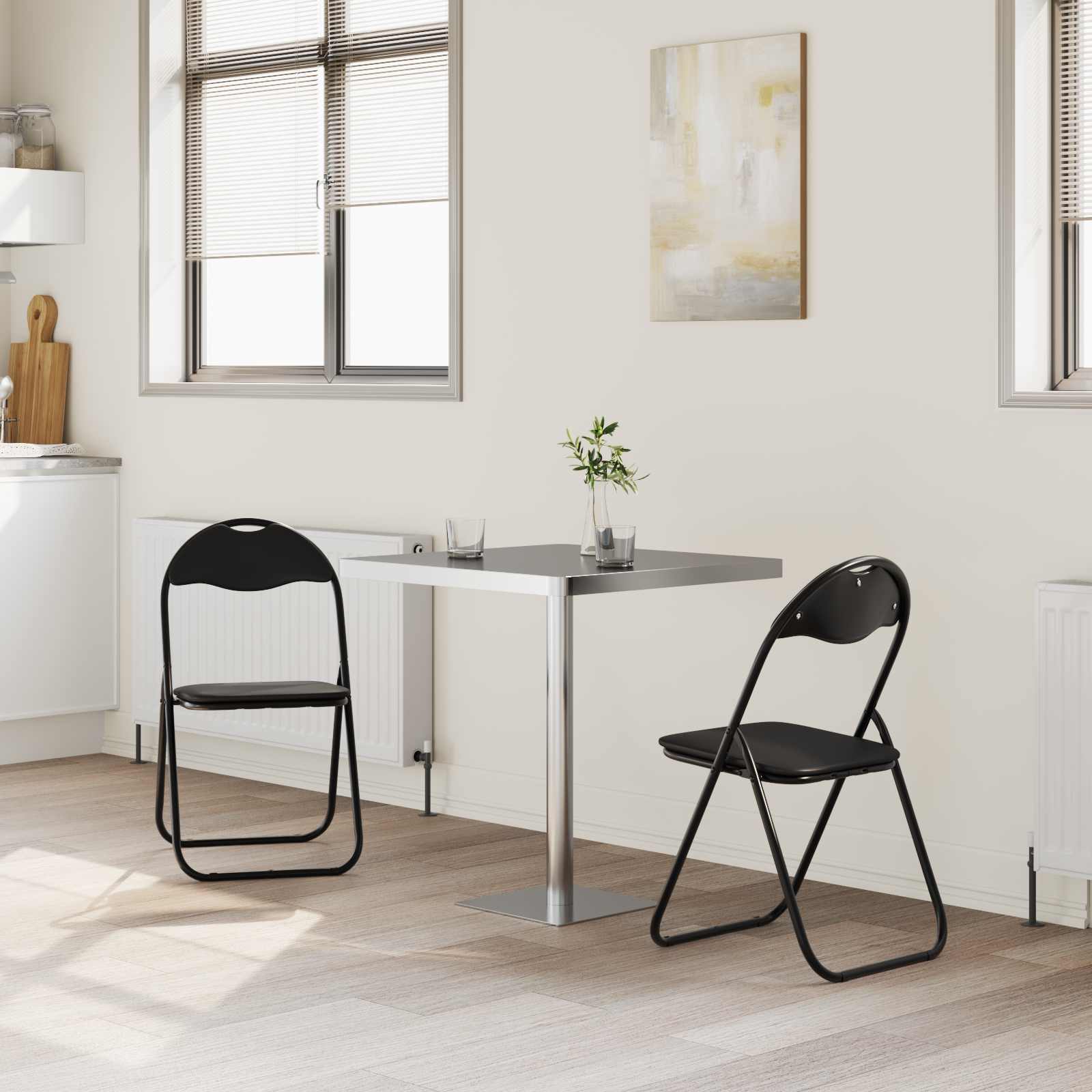 Πτυσσόμενη Καρέκλα 2 pcs Μαύρο 48 x 43,5 x 81 εκ. Τεχνητό Δέρμα - Pakobazaar