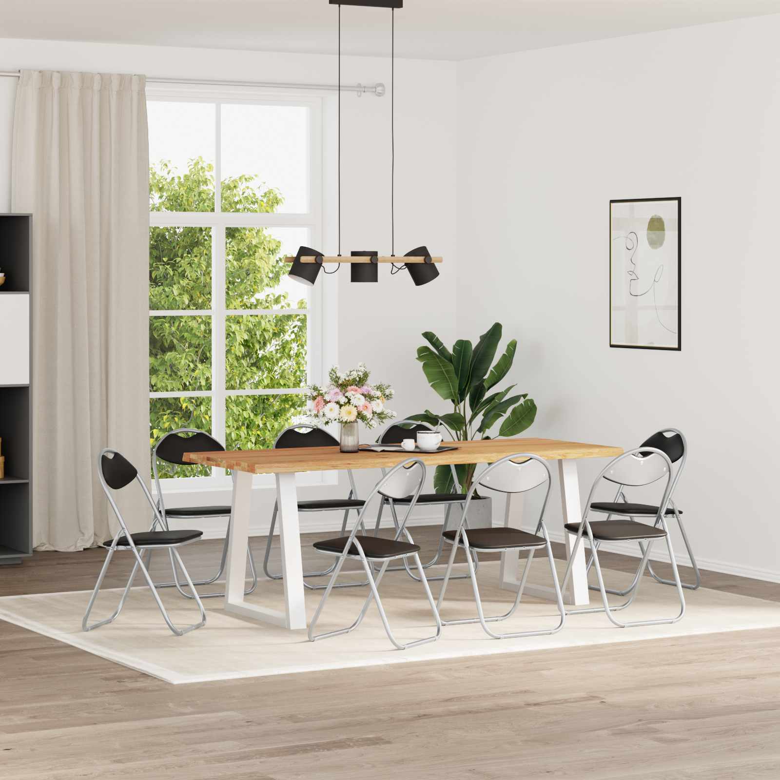 Σαλονάκι Τραπεζαρίας Αναδιπλούμενο 8 pcs Μαύρο PVC ατσάλι - Pakobazaar