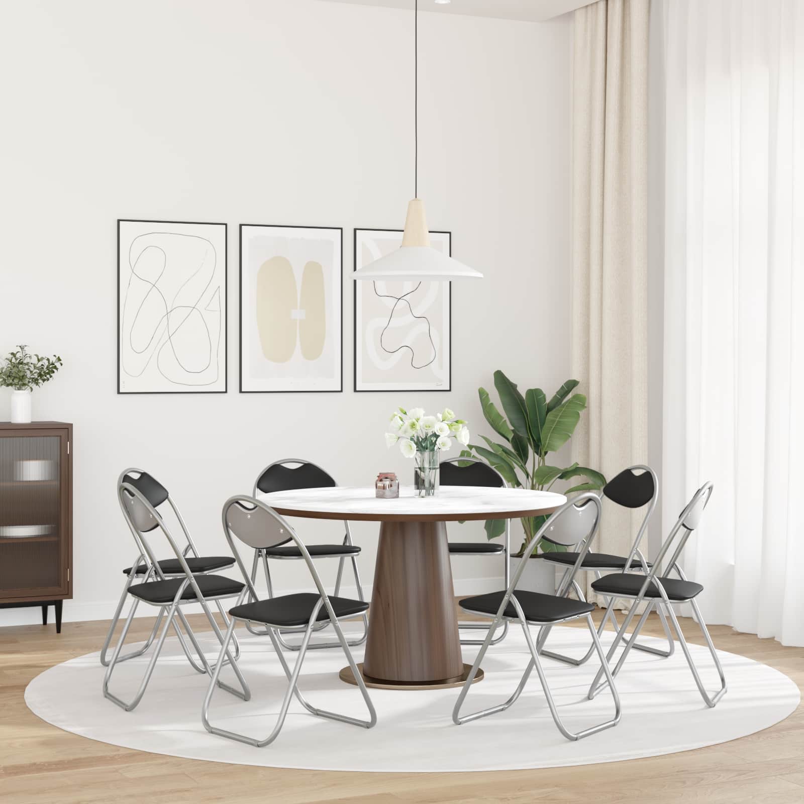 Σαλονάκι Τραπεζαρίας Αναδιπλούμενο 8 pcs Μαύρο PVC ατσάλι - Pakobazaar