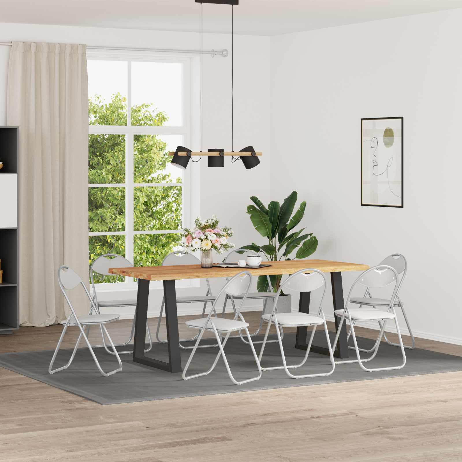 Σαλονάκι Τραπεζαρίας Αναδιπλούμενο 8 pcs Λευκός PVC ατσάλι - Pakobazaar