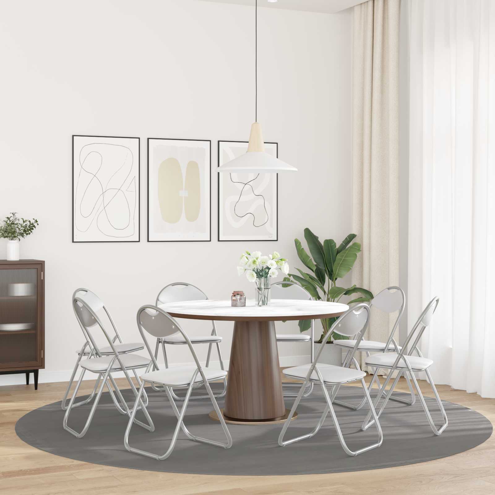 Σαλονάκι Τραπεζαρίας Αναδιπλούμενο 8 pcs Λευκός PVC ατσάλι - Pakobazaar