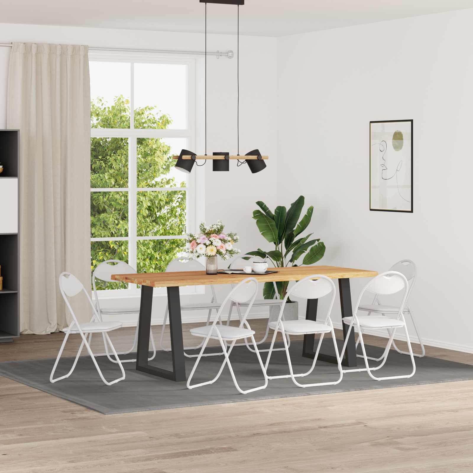 Σαλονάκι Τραπεζαρίας Αναδιπλούμενο 8 pcs Λευκός PVC ατσάλι - Pakobazaar