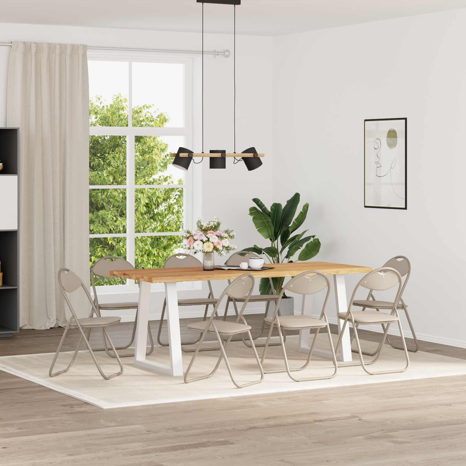 Σαλονάκι Τραπεζαρίας Αναδιπλούμενο 8 pcs Άμμος PVC ατσάλι - Pakobazaar