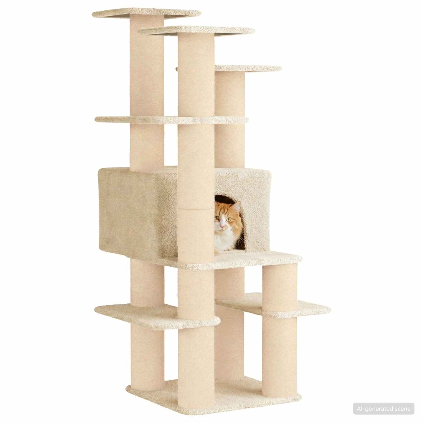 Δέντρο γάτας με στύλους ξύρας Κρεμ 161 cm - Pakobazaar
