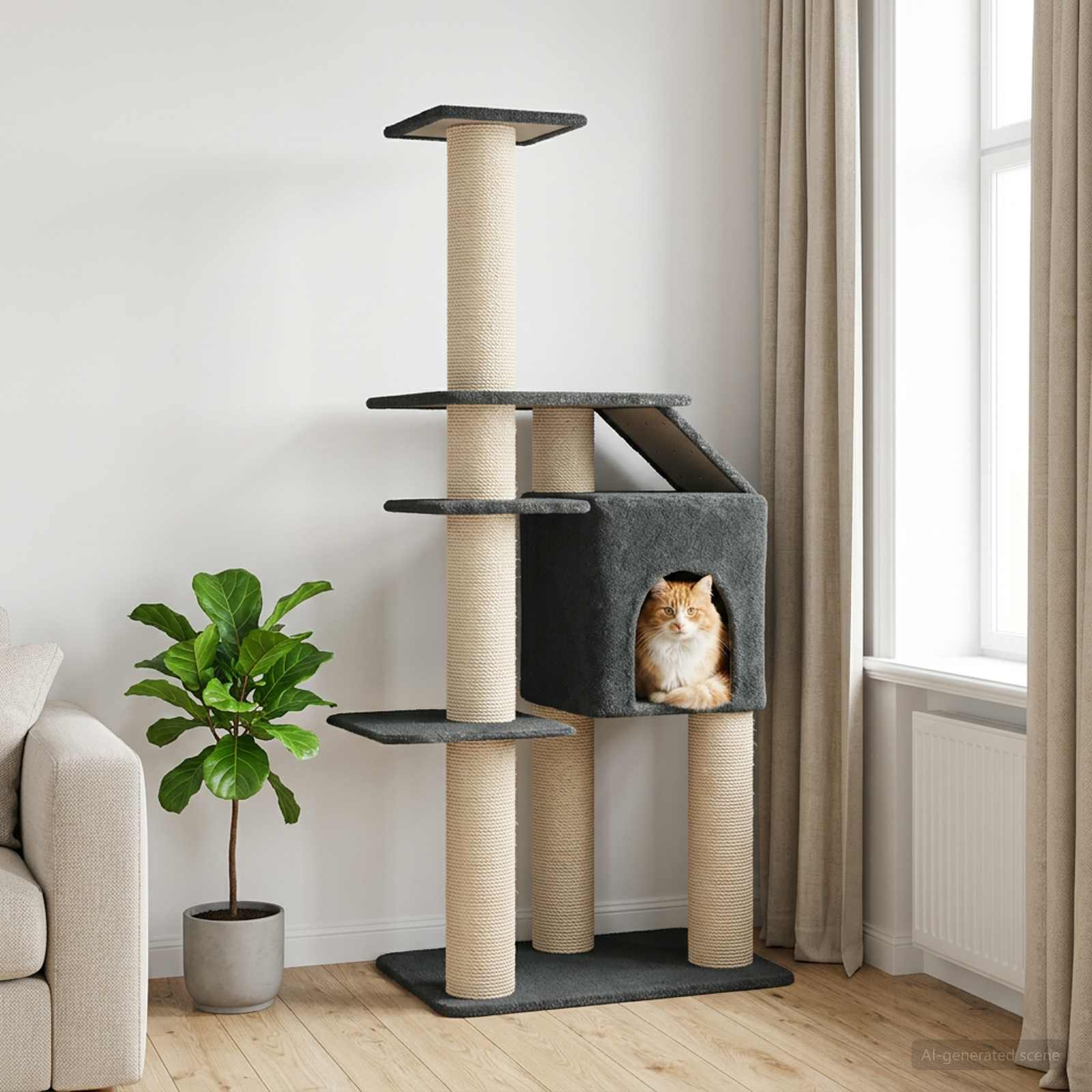Δέντρο γάτας με στύλους ξύρας Σκούρο Γκρι 183 cm - Pakobazaar