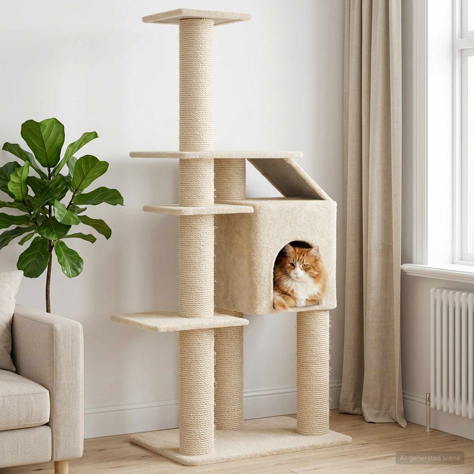 Δέντρο γάτας με στύλους ξύρας Κρεμ 183 cm - Pakobazaar