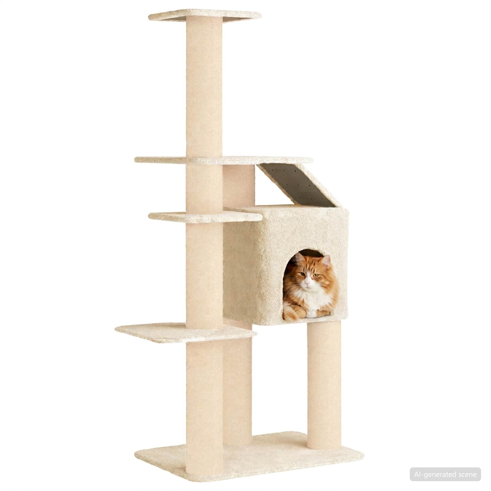 Δέντρο γάτας με στύλους ξύρας Κρεμ 183 cm - Pakobazaar