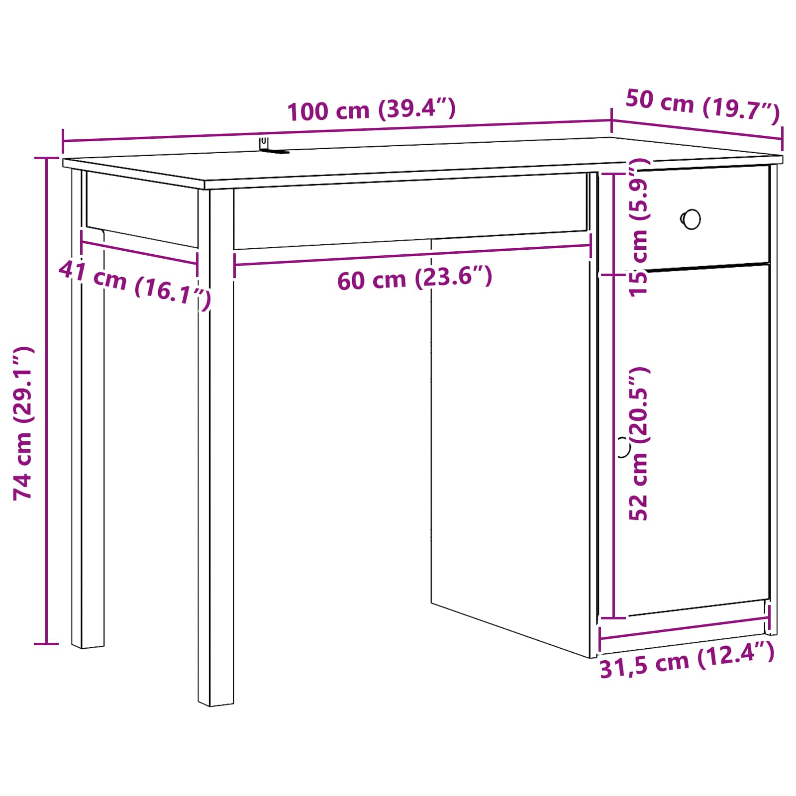 Γραφείο με συρτάρι Κερωμένο Καφέ 100 x 50 x 74 εκ. Στερεό πεύκο - Pakobazaar