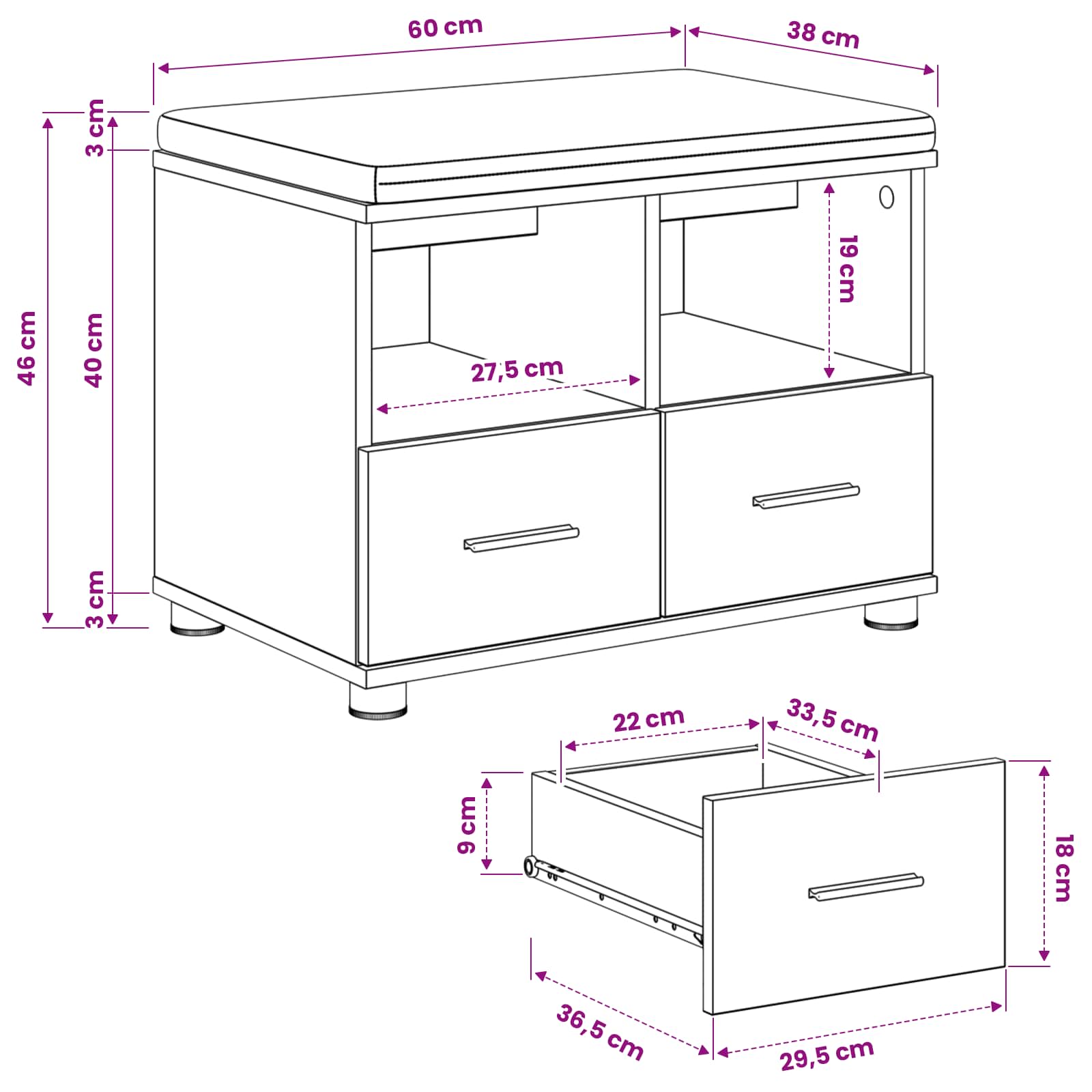 Πάγκος Παπουτσιών με Μαξιλάρι Artisan Δρυς 60 x 38 x 46 εκ